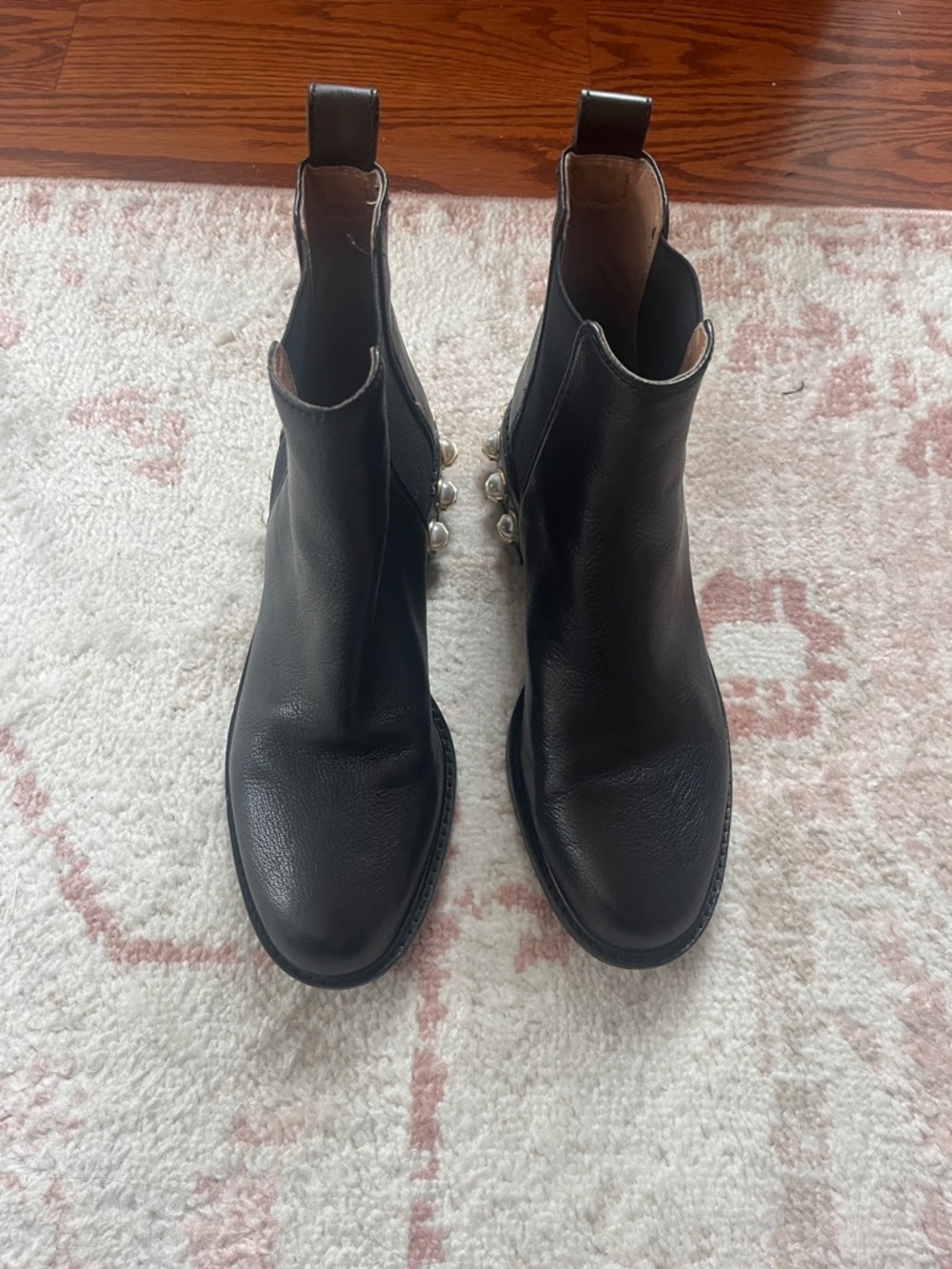 Louise et Cie Black Leather Chelsea Boot with Pearl-Trim Block Heel - Picture 2 of 4